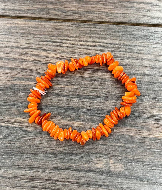 Handmade Orange Natural Seashell Stretch Bracelet