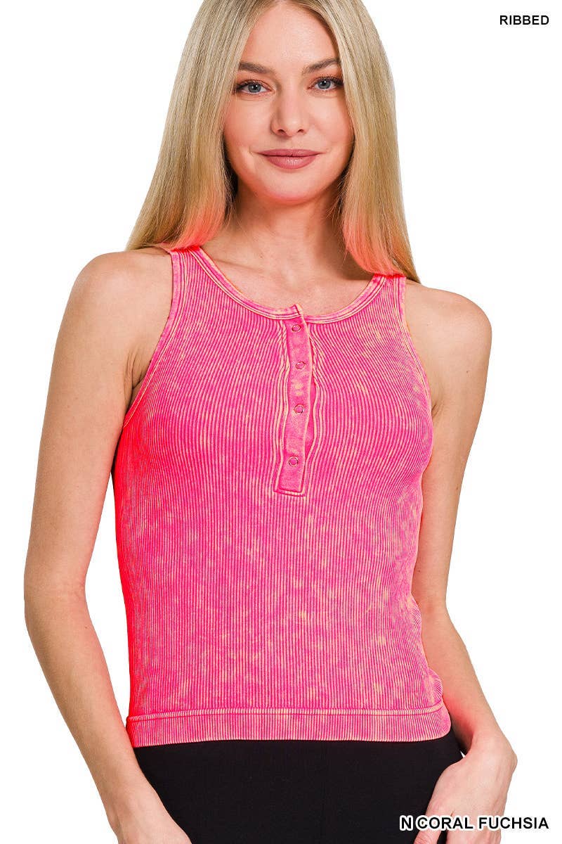 Washed Ribbed Button -up Tank Top