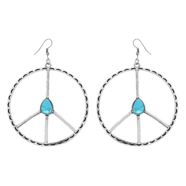 WESTERN TURQUOISE PEACE SIGN OPEN CIRCLE EARRINGS