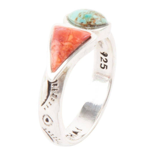 Turquoise and Coral Duo Ring
