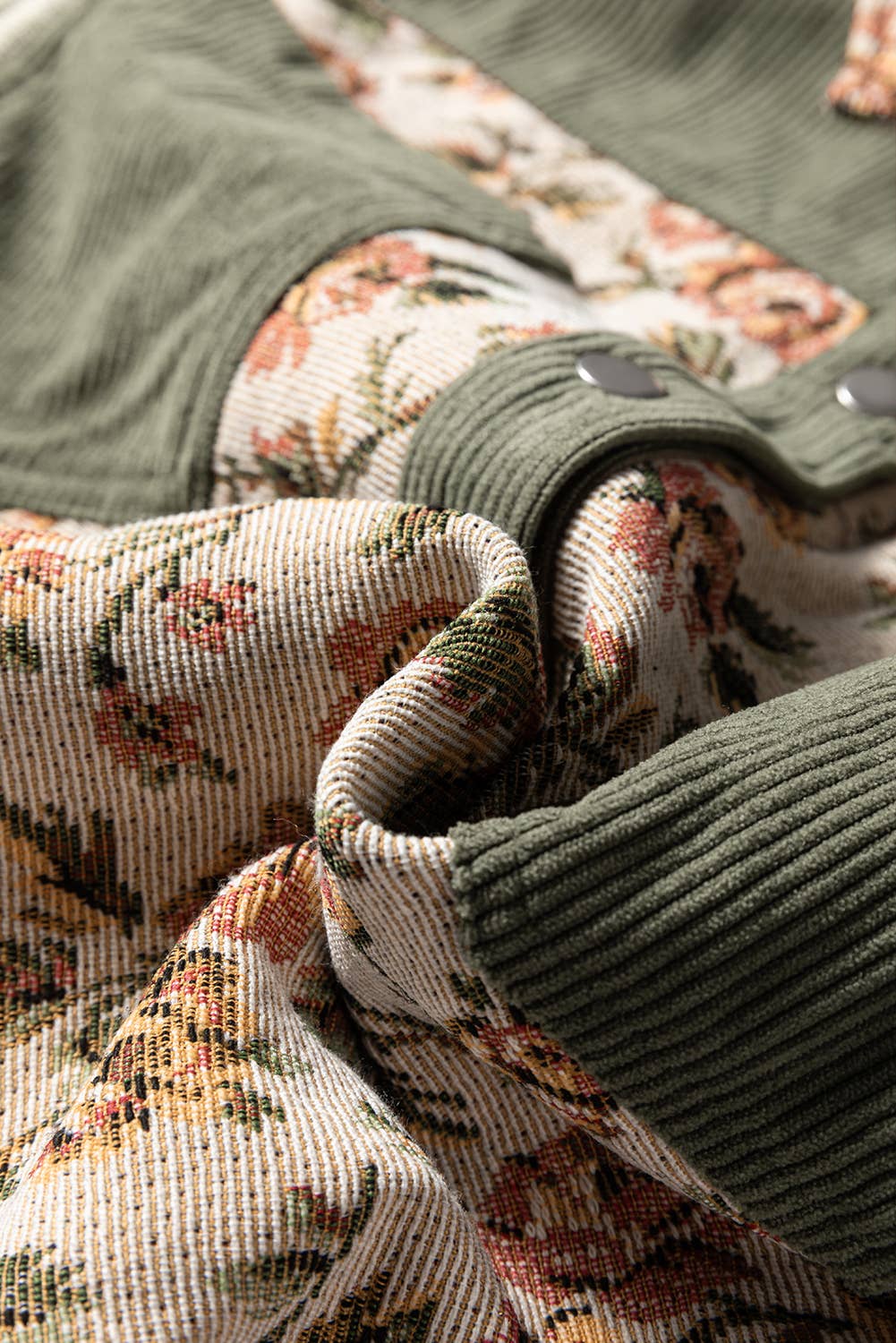 Floral Patchwork Ribbed Corduroy Shirt Jacket