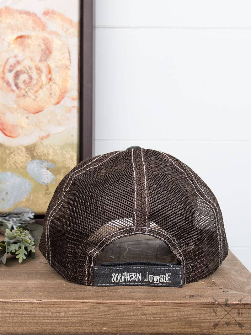 American Flag & Criss Patch Black Hat with Brown Mesh