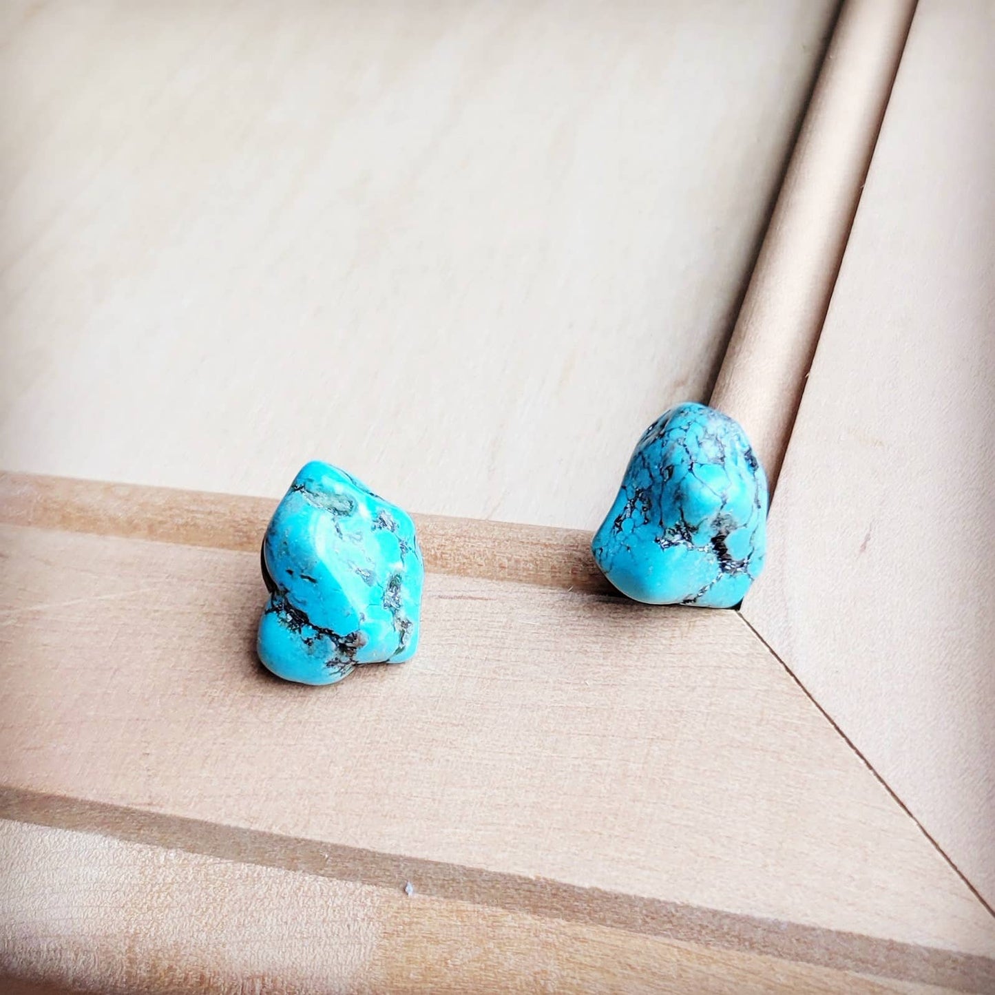Blue Turquoise Beaded Stud Earrings