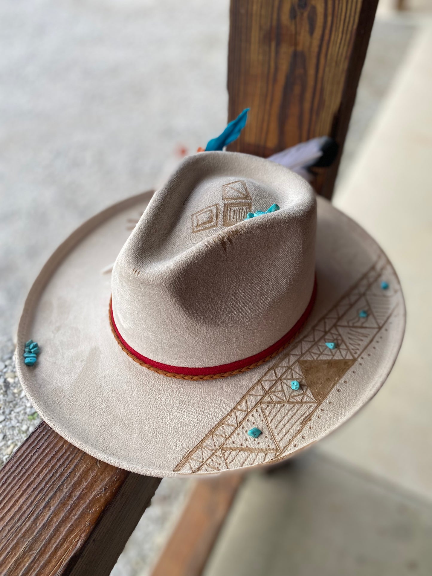 The Cream Byrd Tribal Fedora Custom Hat by Byrdie Mae