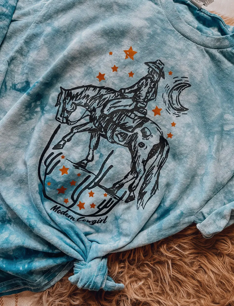 Lone Cowgirl Blue Acid Wash Tee