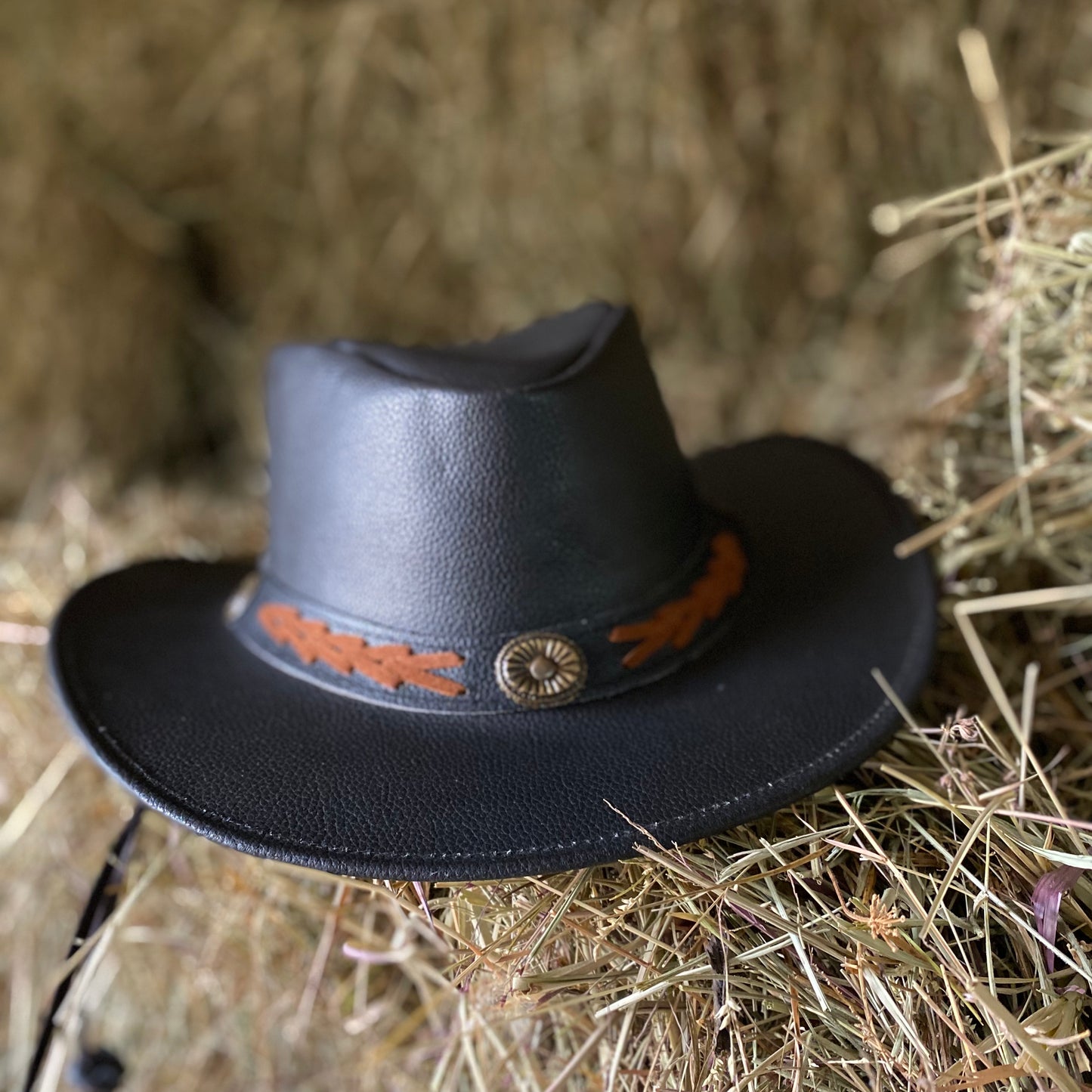THE WATTAGA BLACK LEATHER COWBOY HAT Size XL