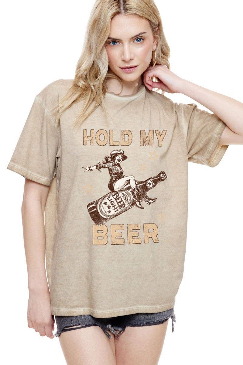 Hold My Beer Cowgirl Vintage Graphic S/S Lunar Dye Tee