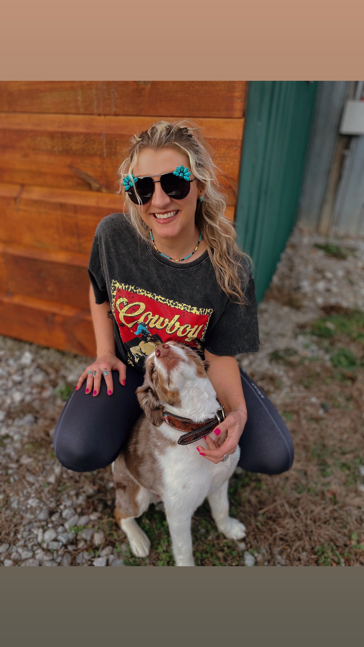 Cowboy Leopard Frame Graphic Washed Boyfriend Tee