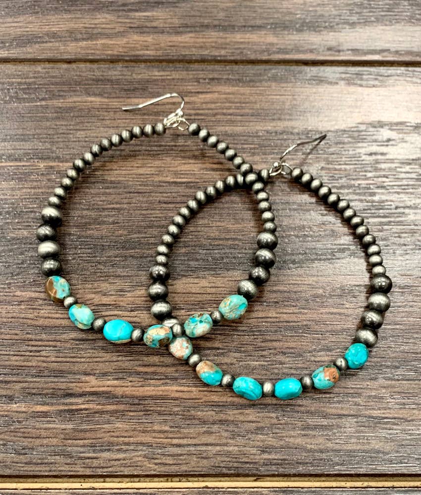 Loopy 2.5" Handmade Navajo Oval Gemstone Hoop Earrings