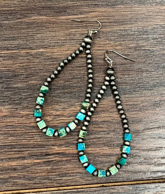 Ranchy 3" Handmade Navajo Square Gemstone Earrings