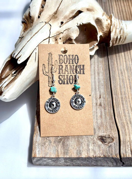 Western Sh0tg&n Shell Turquoise Stone Drop Earrings