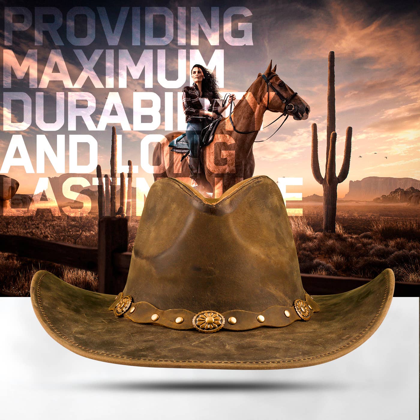 THE ROWDY HADZAM Shapeable Brown Wide Brim Western Leather Cowboy Hat