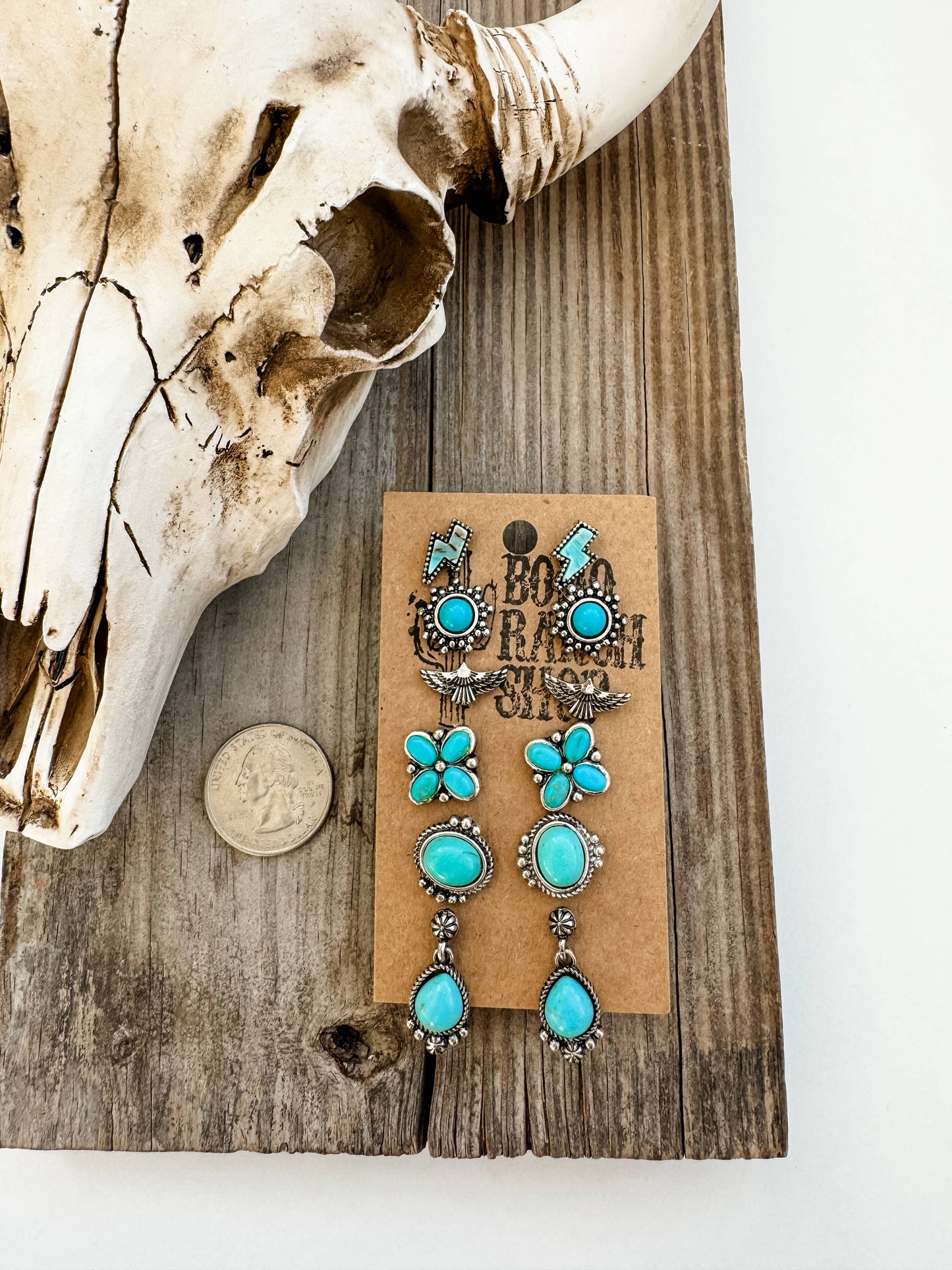 6 Pair Western Navajo Style Stud Earring Set 