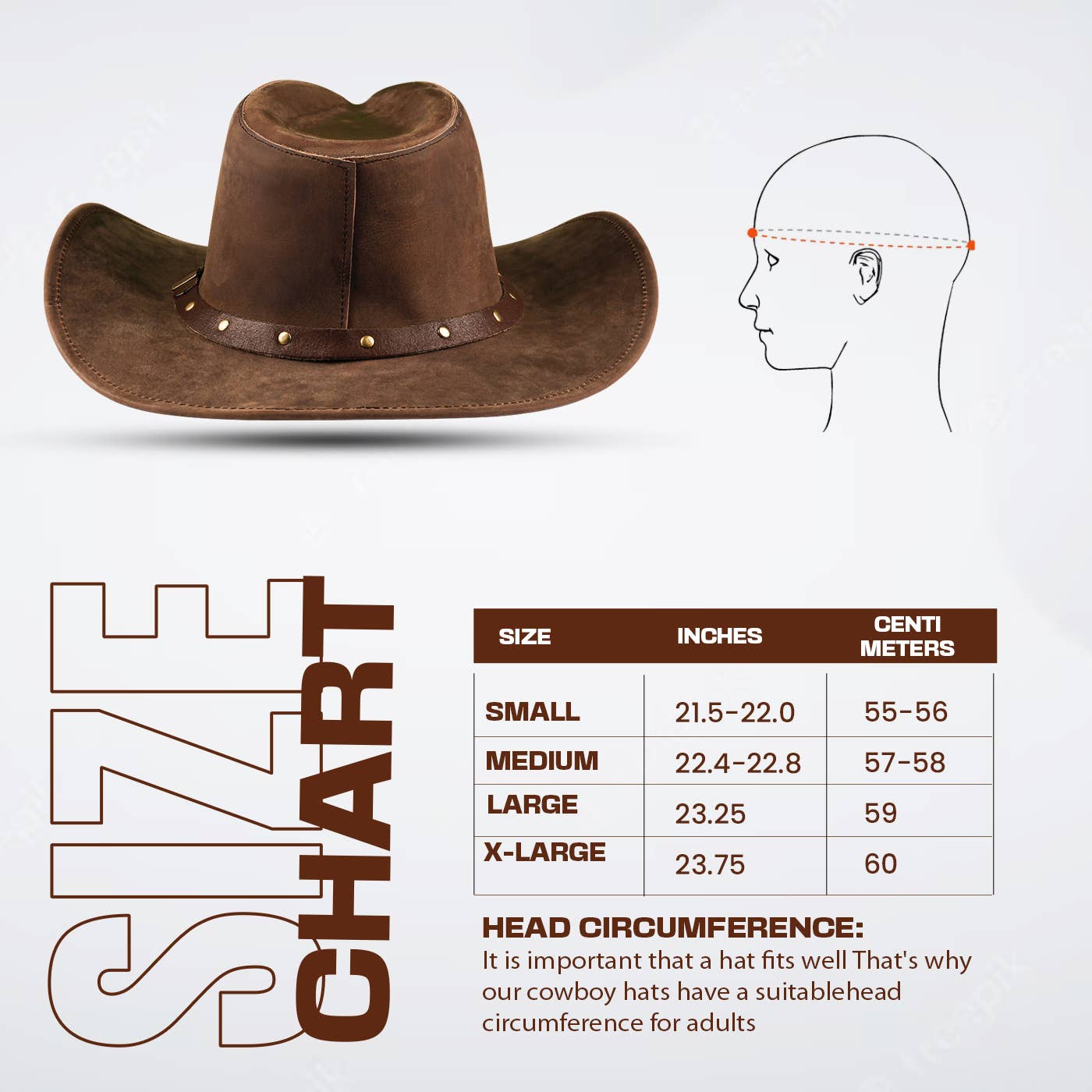 THE ROWDY HADZAM Shapeable Brown Wide Brim Western Leather Cowboy Hat