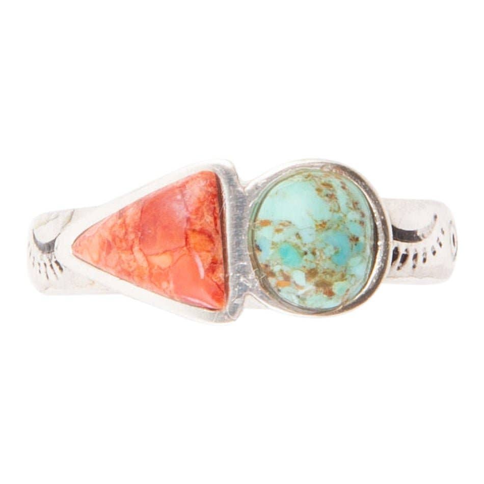 Turquoise and Coral Duo Ring