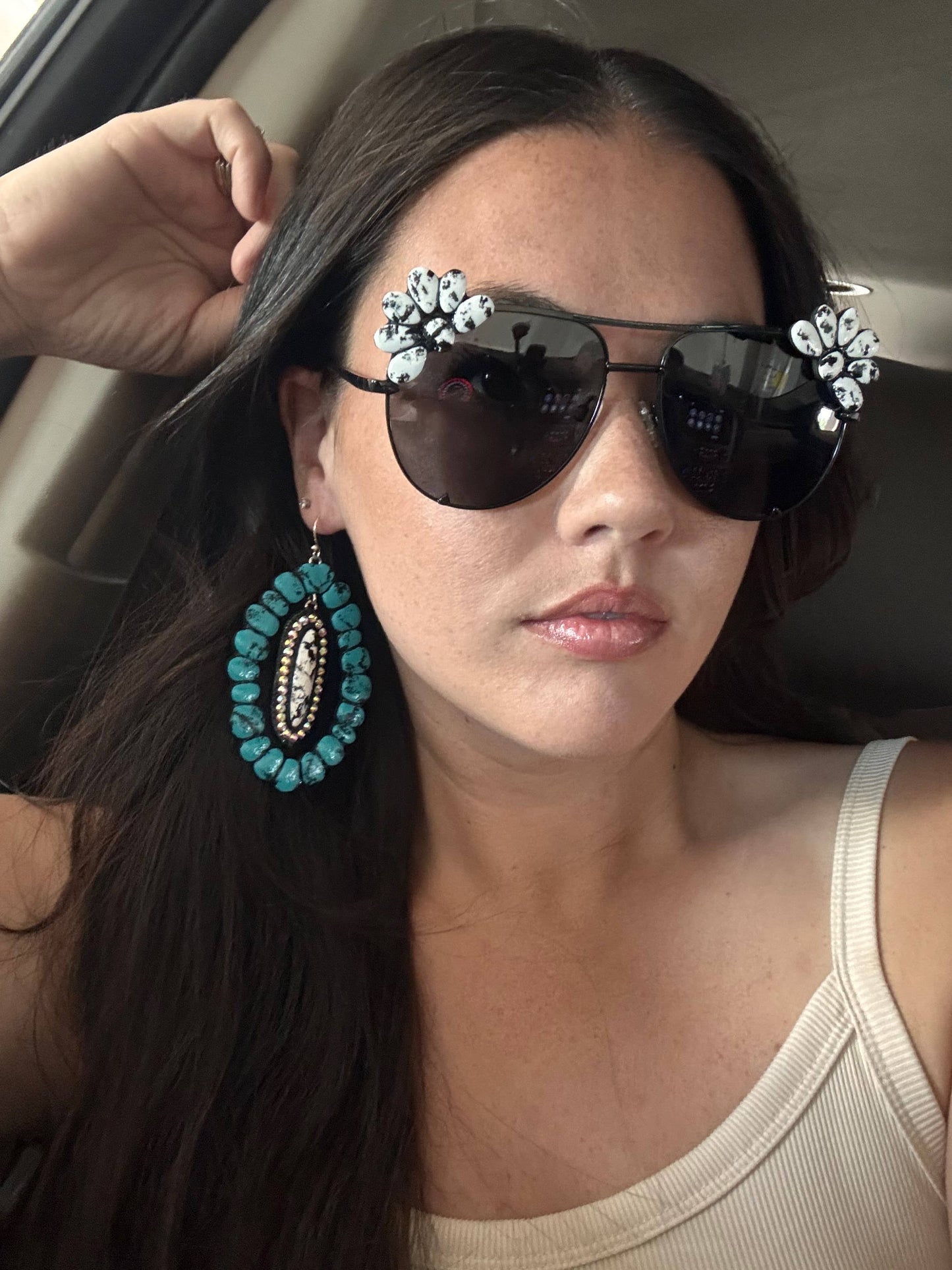 Western Turquoise Stone Sunglasses - White Buffalo
