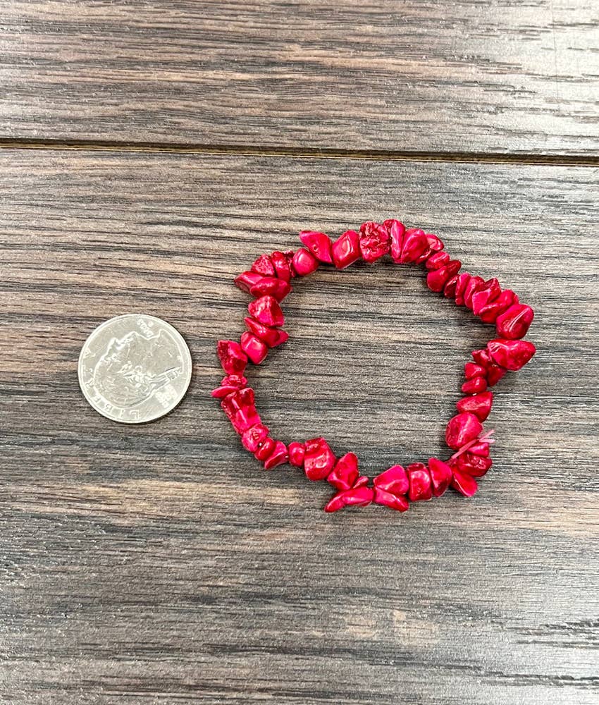 Red Rose Handmade Chip Stone Stretch Bracelet