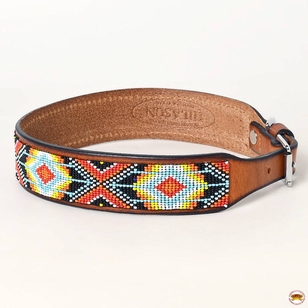 Hilason Western Style Heavy Duty Beaded American Leather Pet Dog Collar