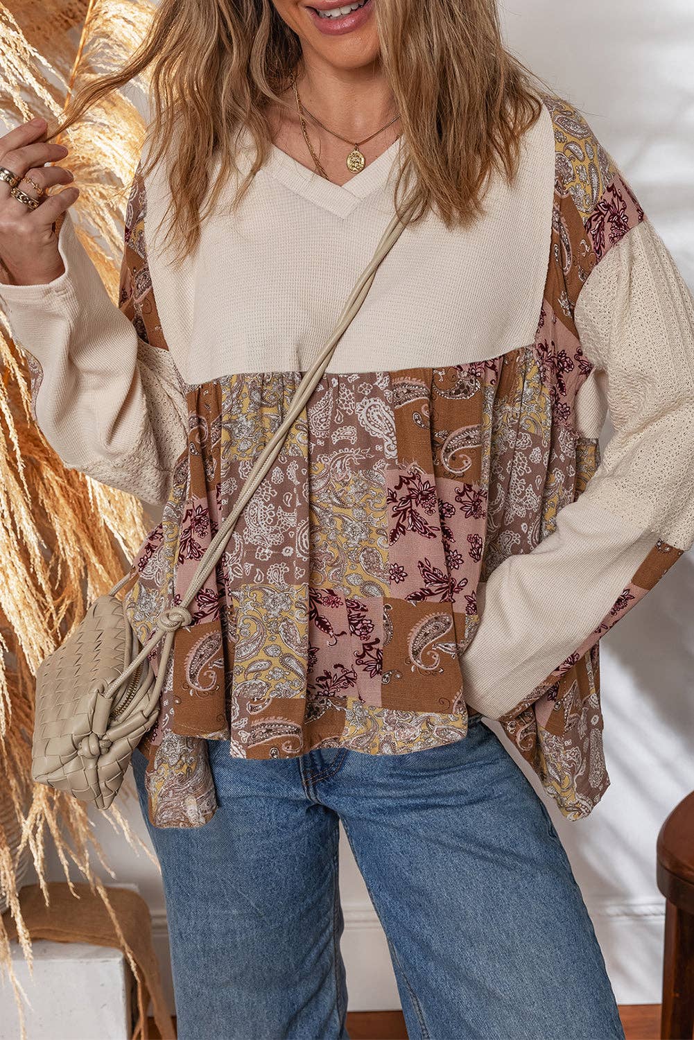 Boho Paisley Patchwork Long Sleeve Top