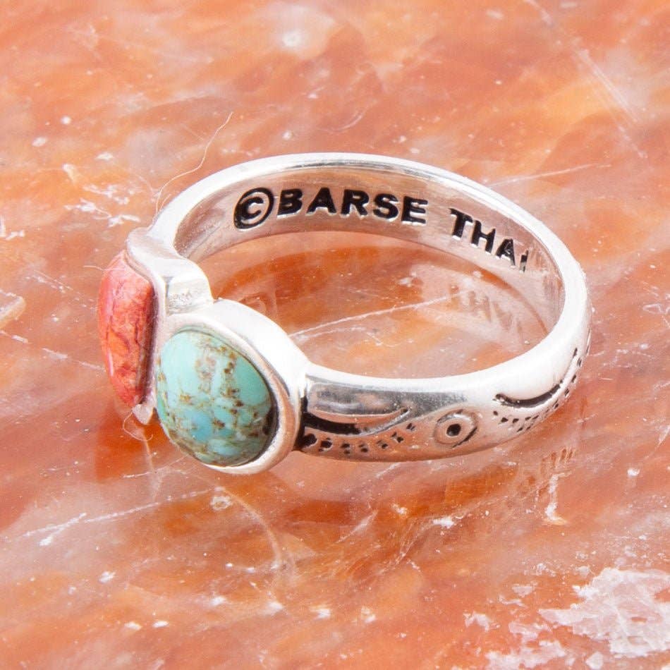 Turquoise and Coral Duo Ring