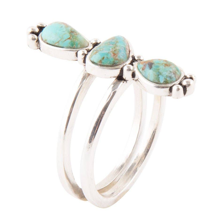 Linear Triple Stone Turquoise and Sterling Silver Ring