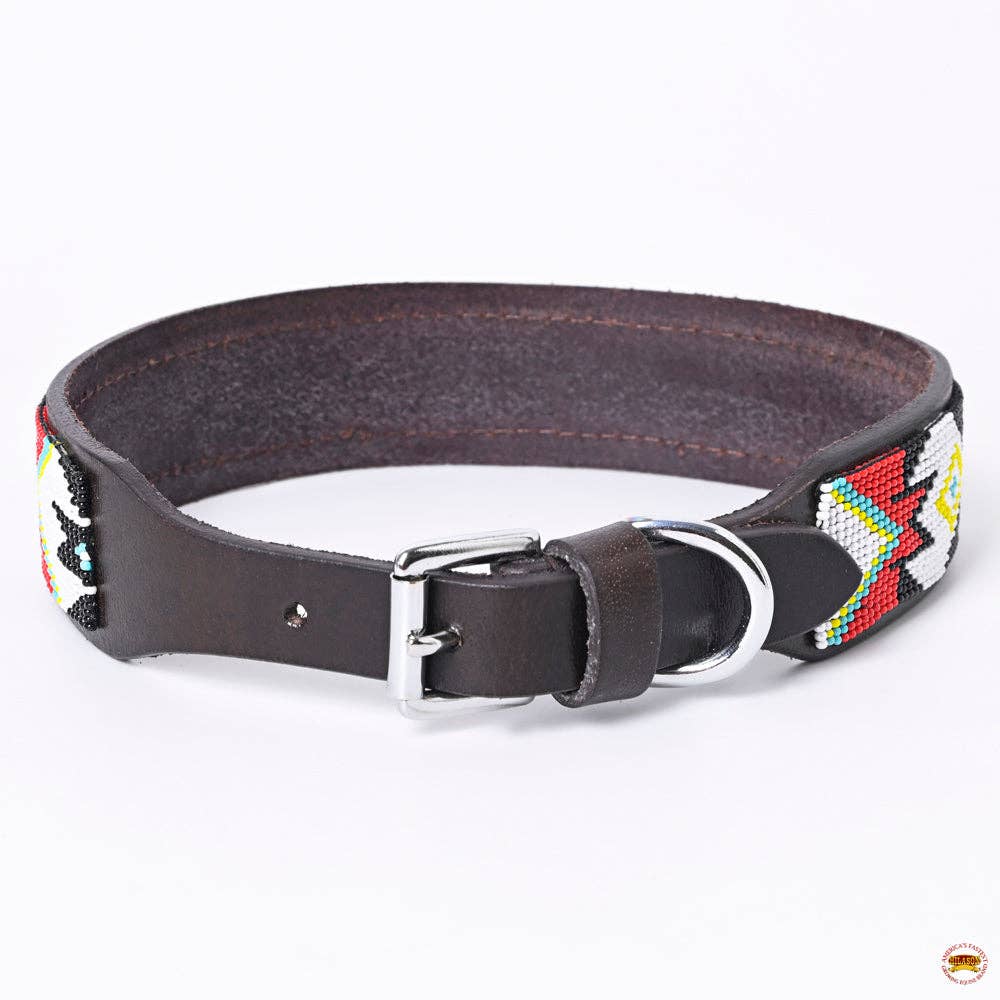 Hilason Western Style Heavy Duty Beaded American Leather Pet Dog Collar