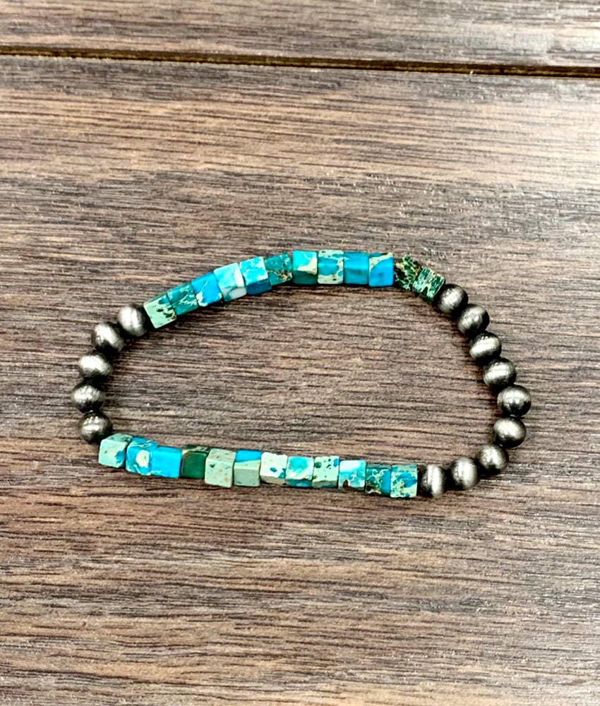 Handmade Navajo Bead, Gemstone Stretch Bracelet
