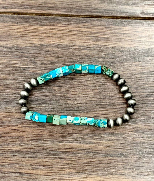 Handmade Navajo Bead, Gemstone Stretch Bracelet