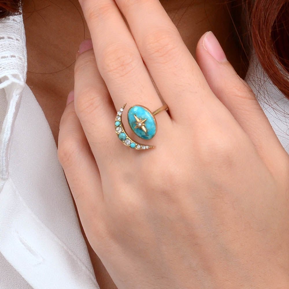 Celestial Blue Turquoise Golden Bypass Ring