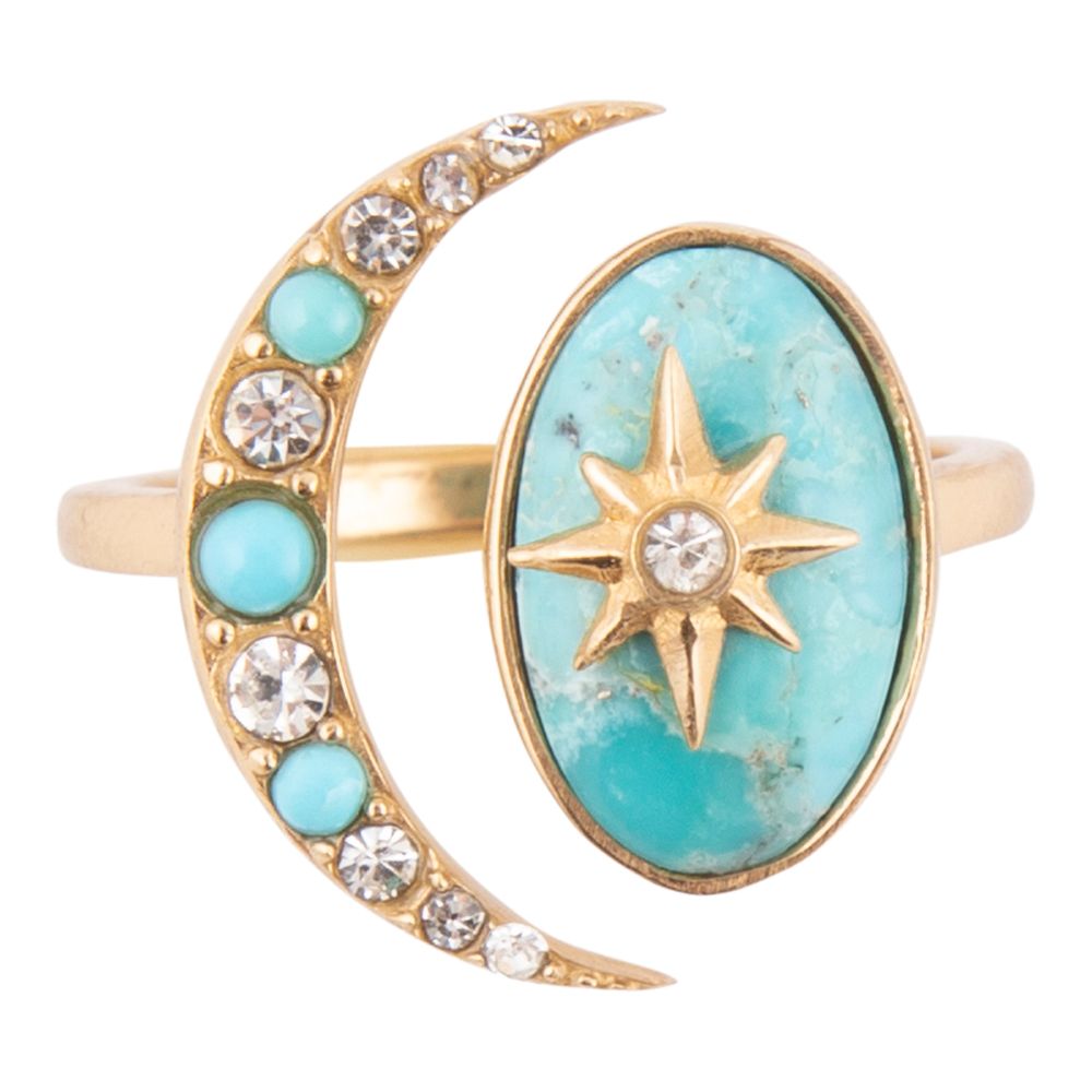 Celestial Blue Turquoise Golden Bypass Ring