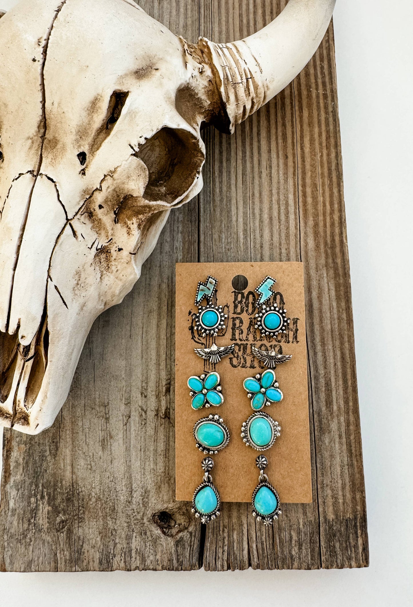 6 Pair Western Navajo Style Stud Earring Set 