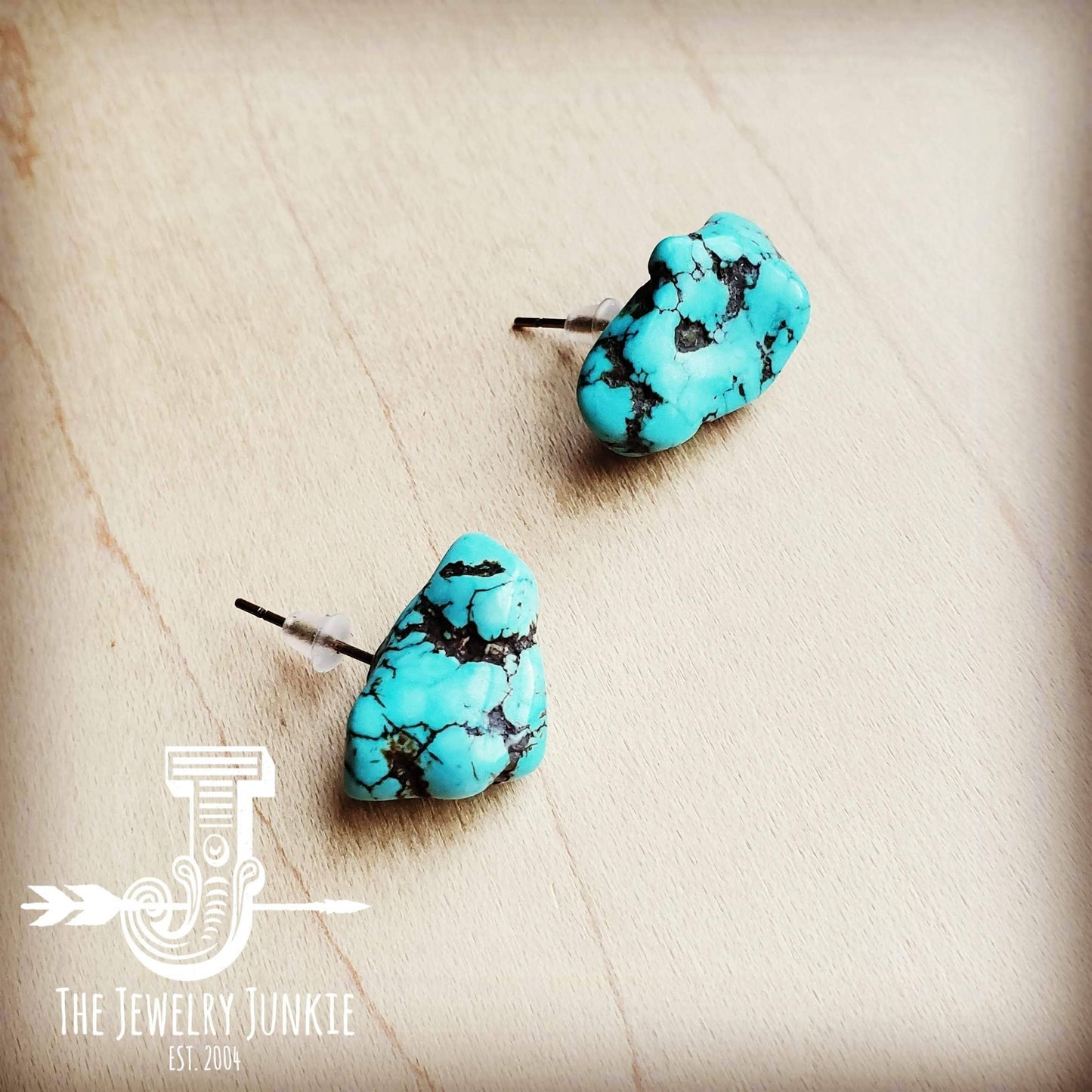 Blue Turquoise Beaded Stud Earrings