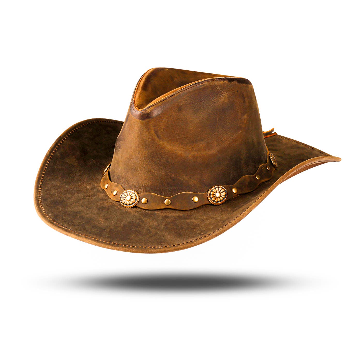 THE ROWDY HADZAM Shapeable Brown Wide Brim Western Leather Cowboy Hat