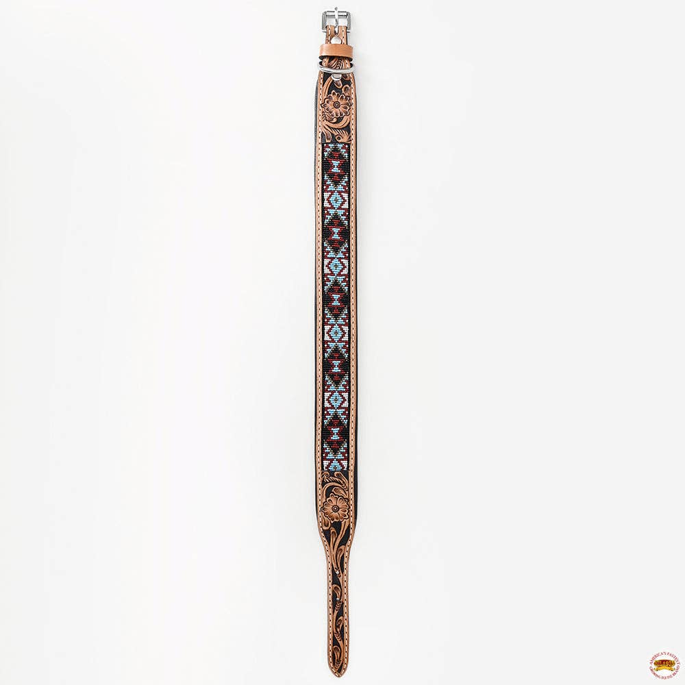 HILASON Western Style Heavy Duty Beaded American Leather Pet Dog Collar | Dog Collar | Leather Dog Collar | Western Dog Collar | Leather Collar for Dogs | Comfortable Dog Collar | Beaded Dog Collar