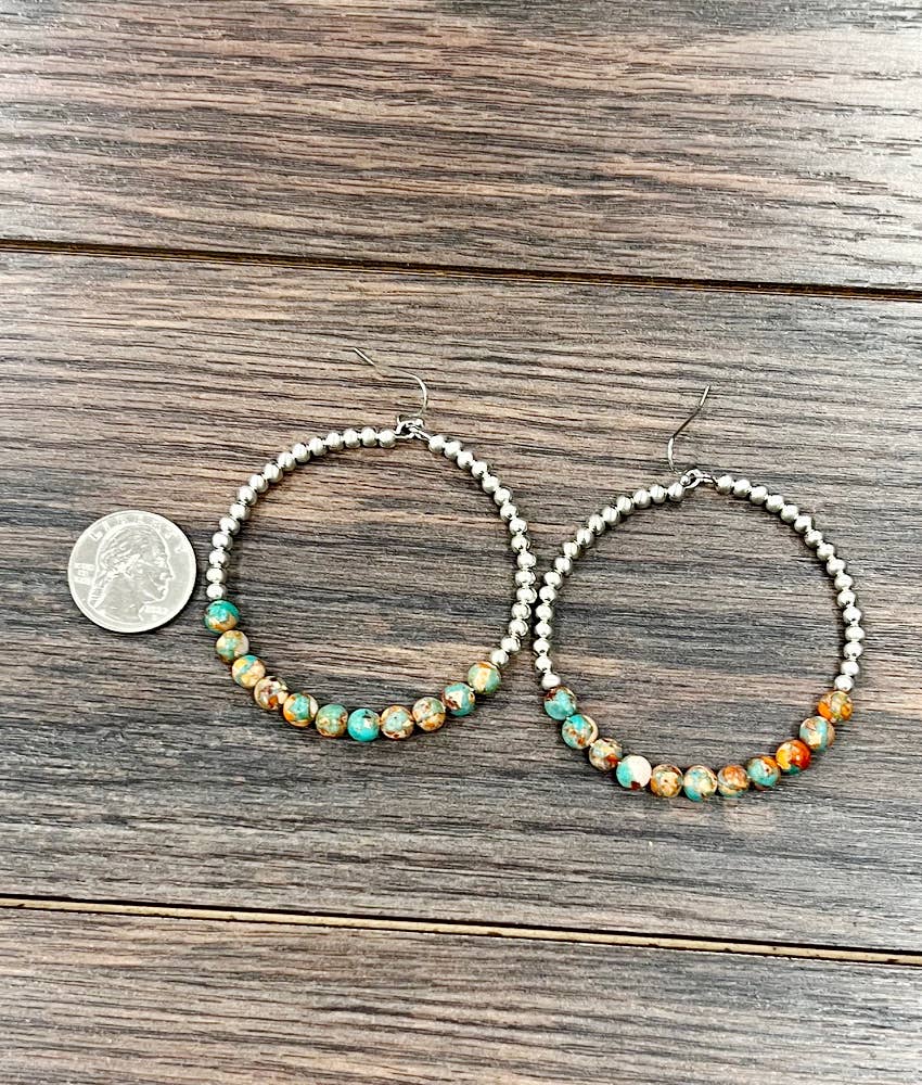 Faith 65mm Hoop, Gemstone, Silver Navajo Bead Earrings