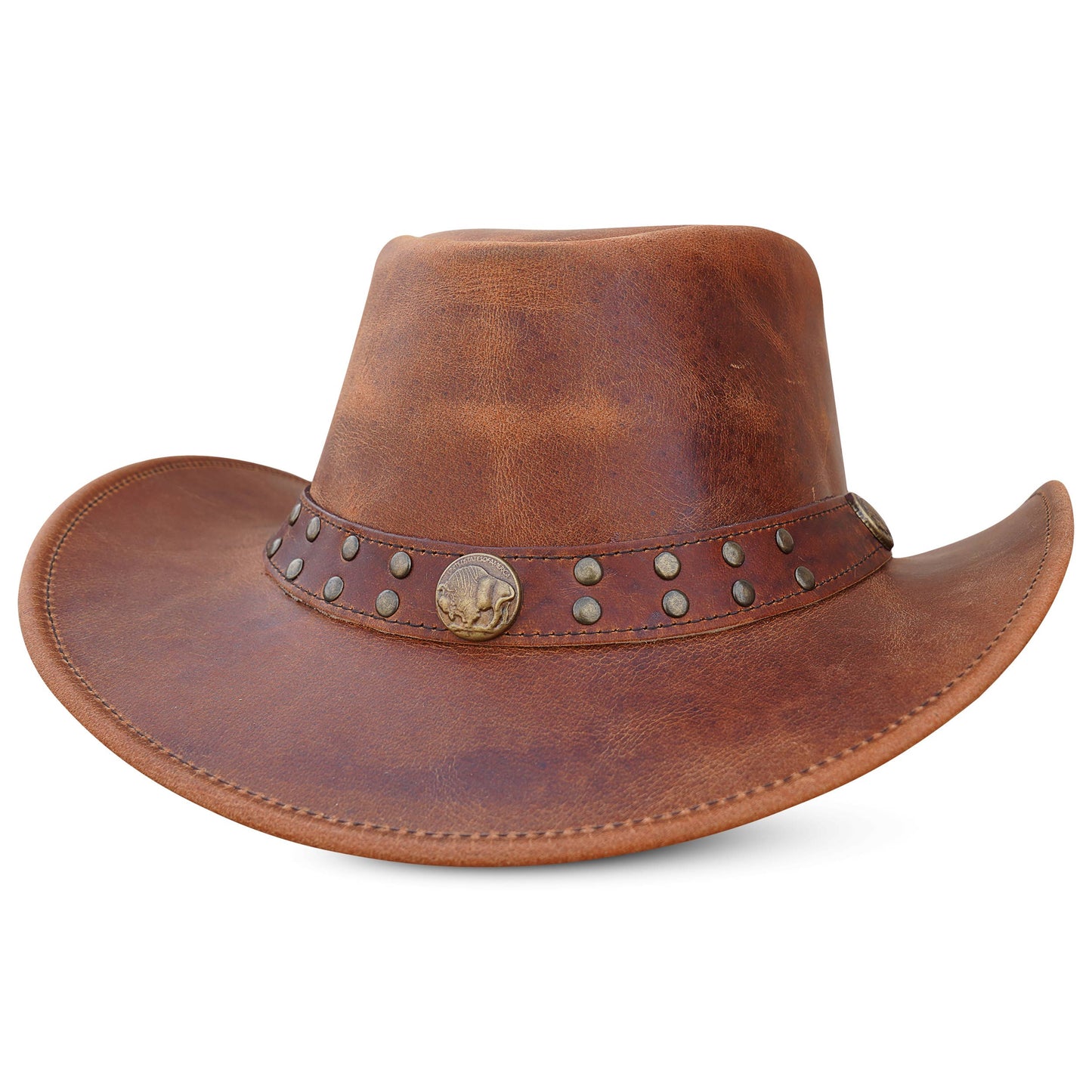 THE QUEST HADZAM Shapeable Western Brown Leather Outback Cowboy Hat