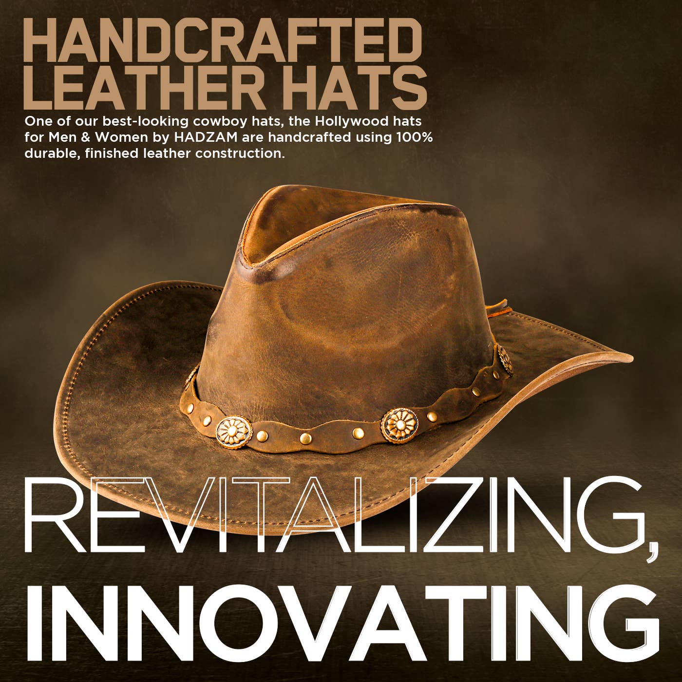 THE ROWDY HADZAM Shapeable Brown Wide Brim Western Leather Cowboy Hat
