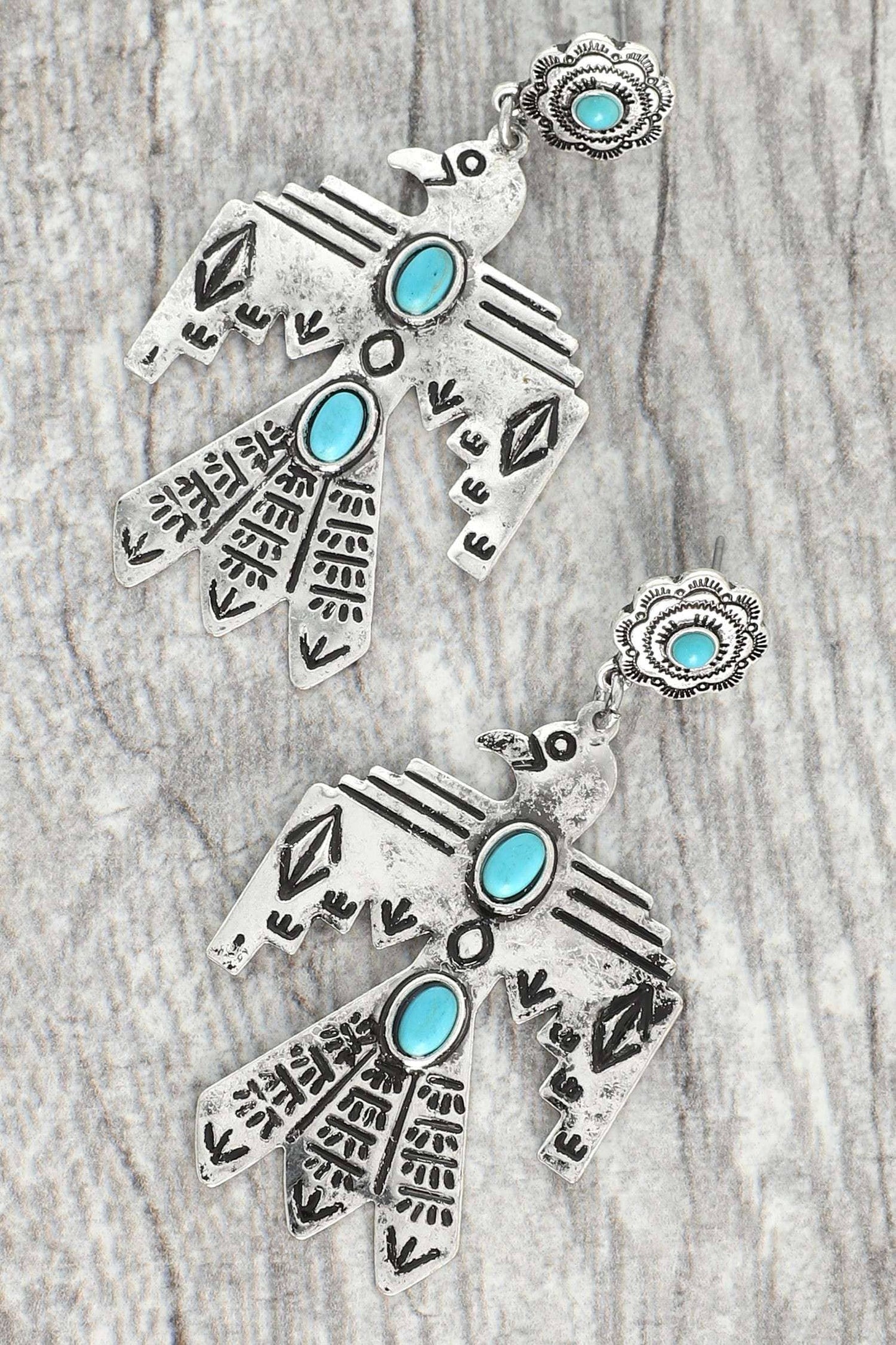 WESTERN THUNDERBIRD STONE METAL EARRINGS