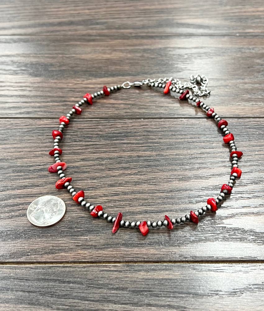 Sassy Handmade 16" Navajo Coral Necklace