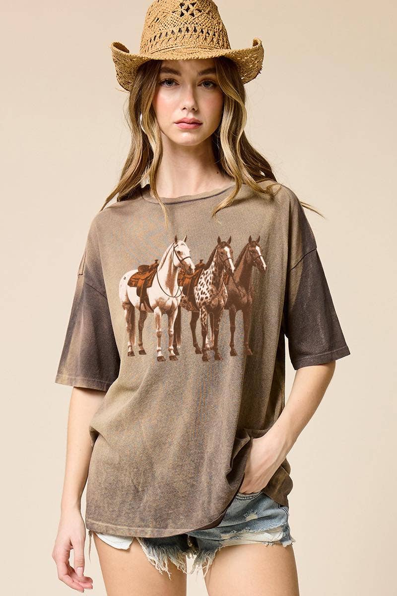 Horse Trio Vintage Graphic Potassium Spray Tee
