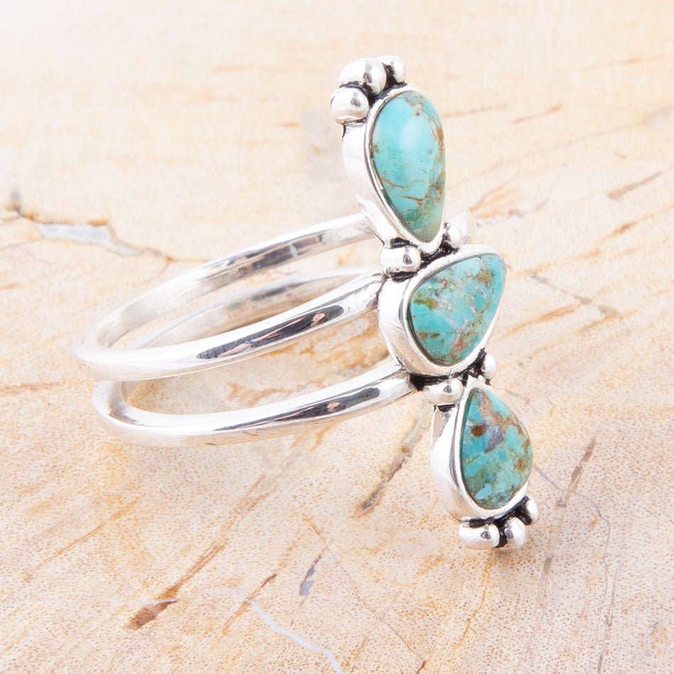 Linear Triple Stone Turquoise and Sterling Silver Ring