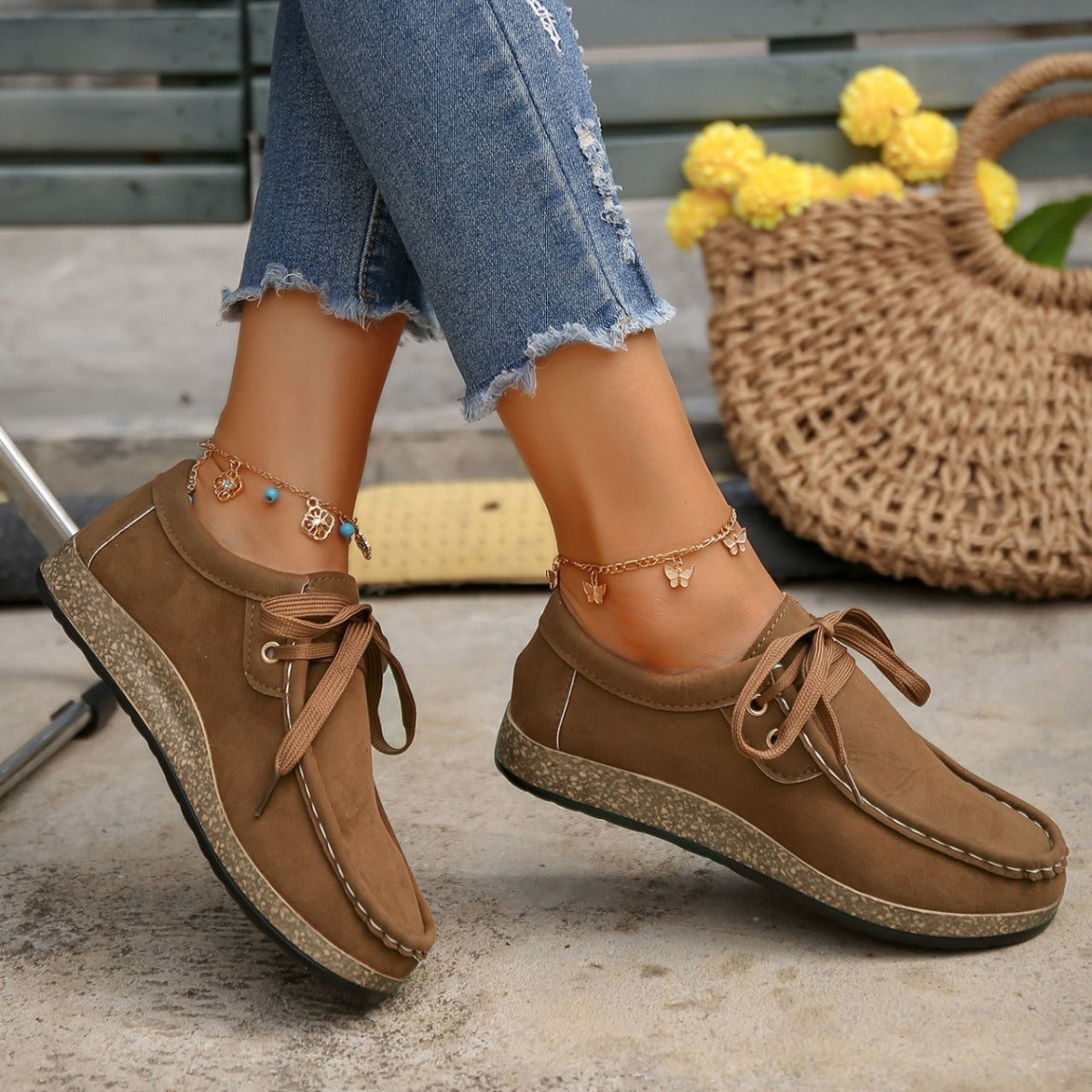 Rocky Mountain Suede Lace-Up Flat Slip-Ons