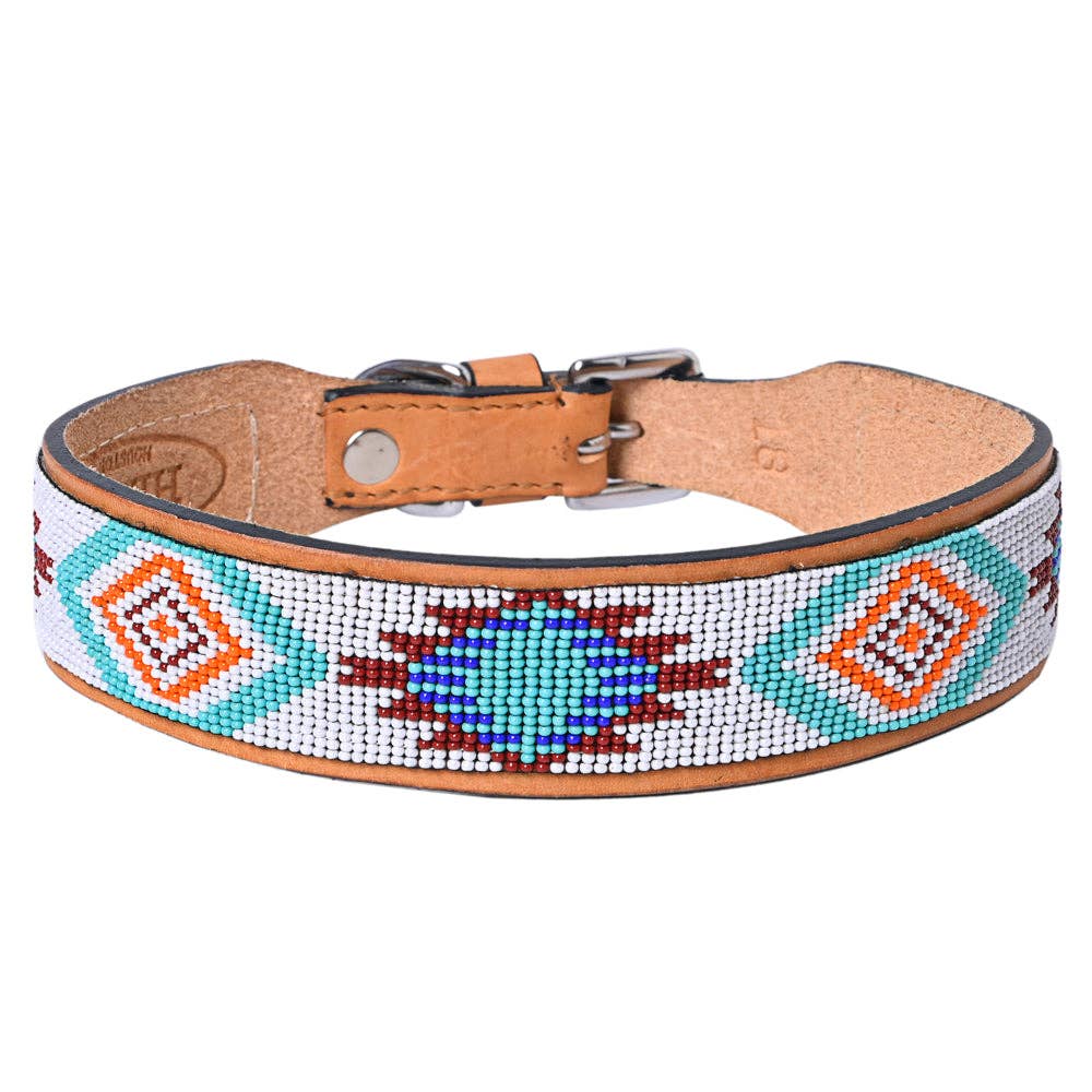 Hilason Western Style Heavy Duty Beaded American Leather Pet Dog Collar